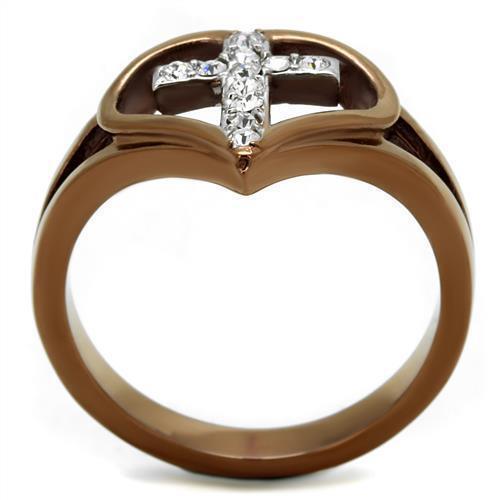 Cross & Heart Coffee Chocolate Brown Stainless Steel Christian Crystal Ring Anillo Para Mujer - Jewelry Store by Erik Rayo