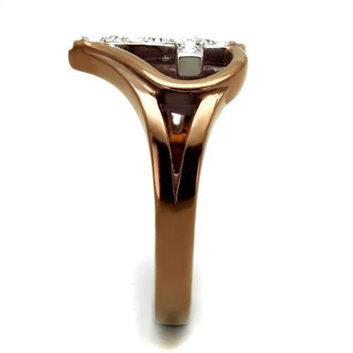Cross & Heart Coffee Chocolate Brown Stainless Steel Christian Crystal Ring Anillo Para Mujer - Jewelry Store by Erik Rayo