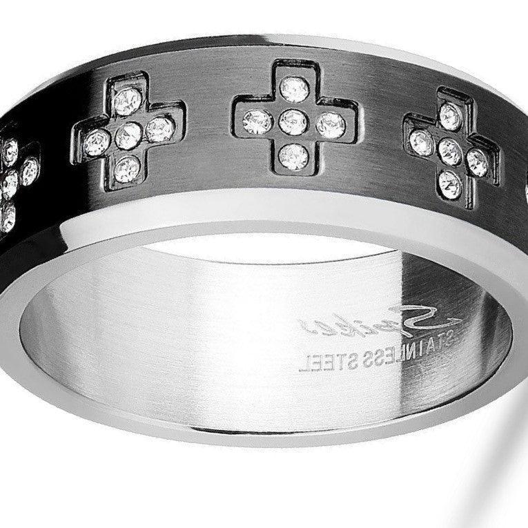 Cross Band Ring Size 8-12 Stainless Steel Black 0.55 Carat CZ Cross Eternity - Jewelry Store by Erik Rayo