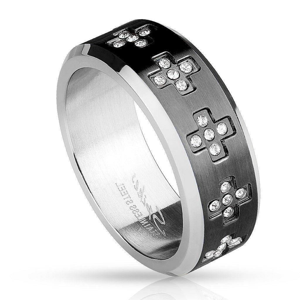 Cross Band Ring Size 8-12 Stainless Steel Black 0.55 Carat CZ Cross Eternity - Jewelry Store by Erik Rayo