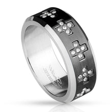 Load image into Gallery viewer, Cross Band Ring Size 8-12 Stainless Steel Black 0.55 Carat CZ Cross Eternity - Jewelry Store by Erik Rayo
