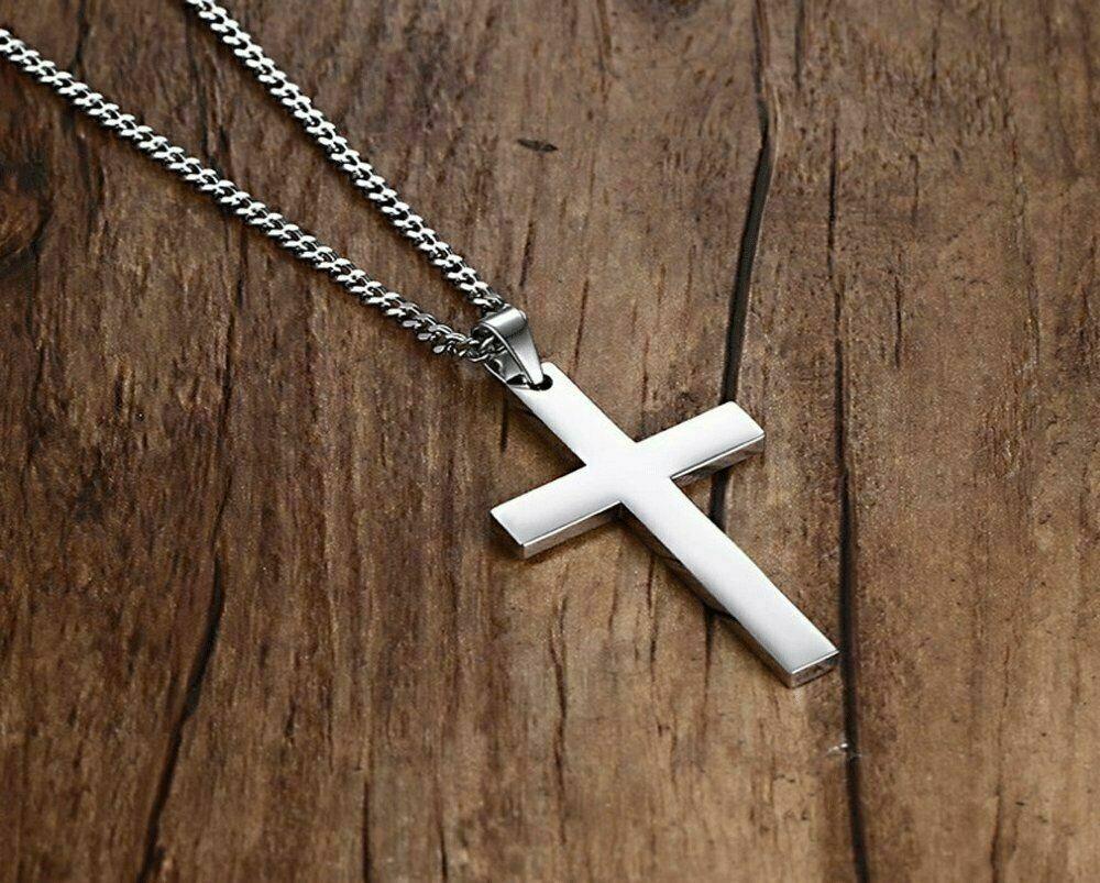 Cross Pendant Necklace Stainless Steel 24 Inch Chain - Jewelry Store by Erik Rayo