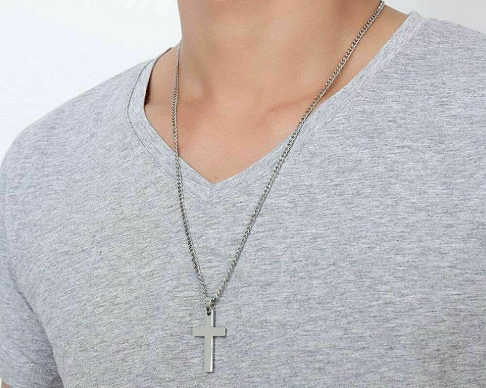 Cross Pendant Necklace Stainless Steel 24 Inch Chain - Jewelry Store by Erik Rayo