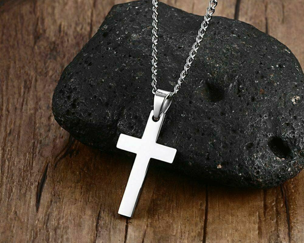 Cross Pendant Necklace Stainless Steel 24 Inch Chain - Jewelry Store by Erik Rayo