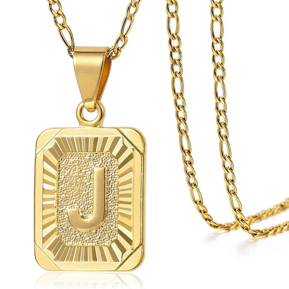 Custom Initial Necklaces for Women & Men 18" Gold Filled Initial Letter Pendant Necklace Stainless Steel Chain - Jewelry Store by Erik Rayo