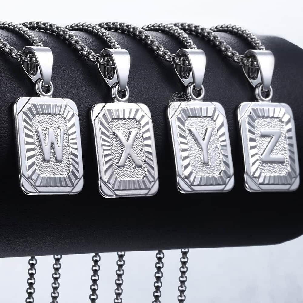 Custom Initial Necklaces for Women & Men Silver Initial Letter Pendant Necklace Stainless Steel Chain - Jewelry Store by Erik Rayo