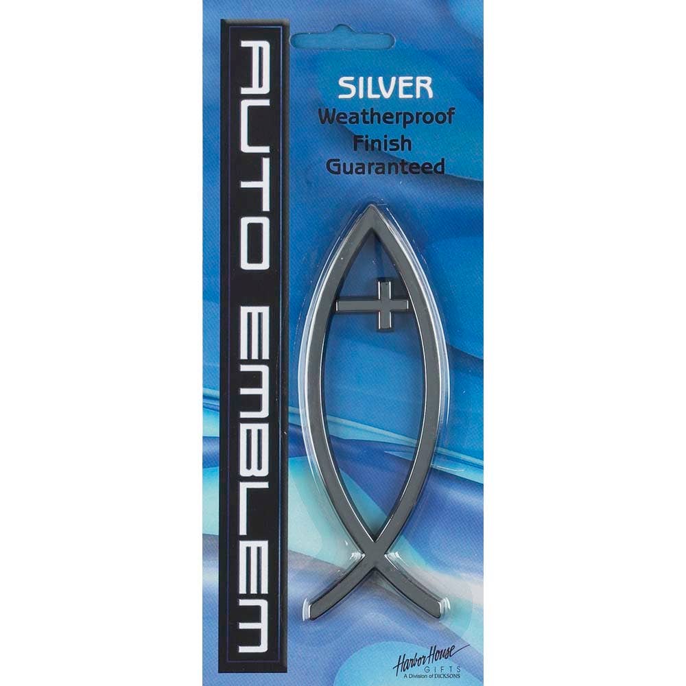 Auto Emblem Fish Cross Silver