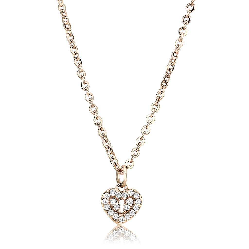 DA086 - IP Rose Gold(Ion Plating) Stainless Steel Chain Pendant with AAA Grade CZ in Clear - Jewelry Store by Erik Rayo