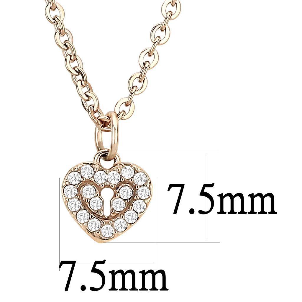 DA086 - IP Rose Gold(Ion Plating) Stainless Steel Chain Pendant with AAA Grade CZ in Clear - Jewelry Store by Erik Rayo