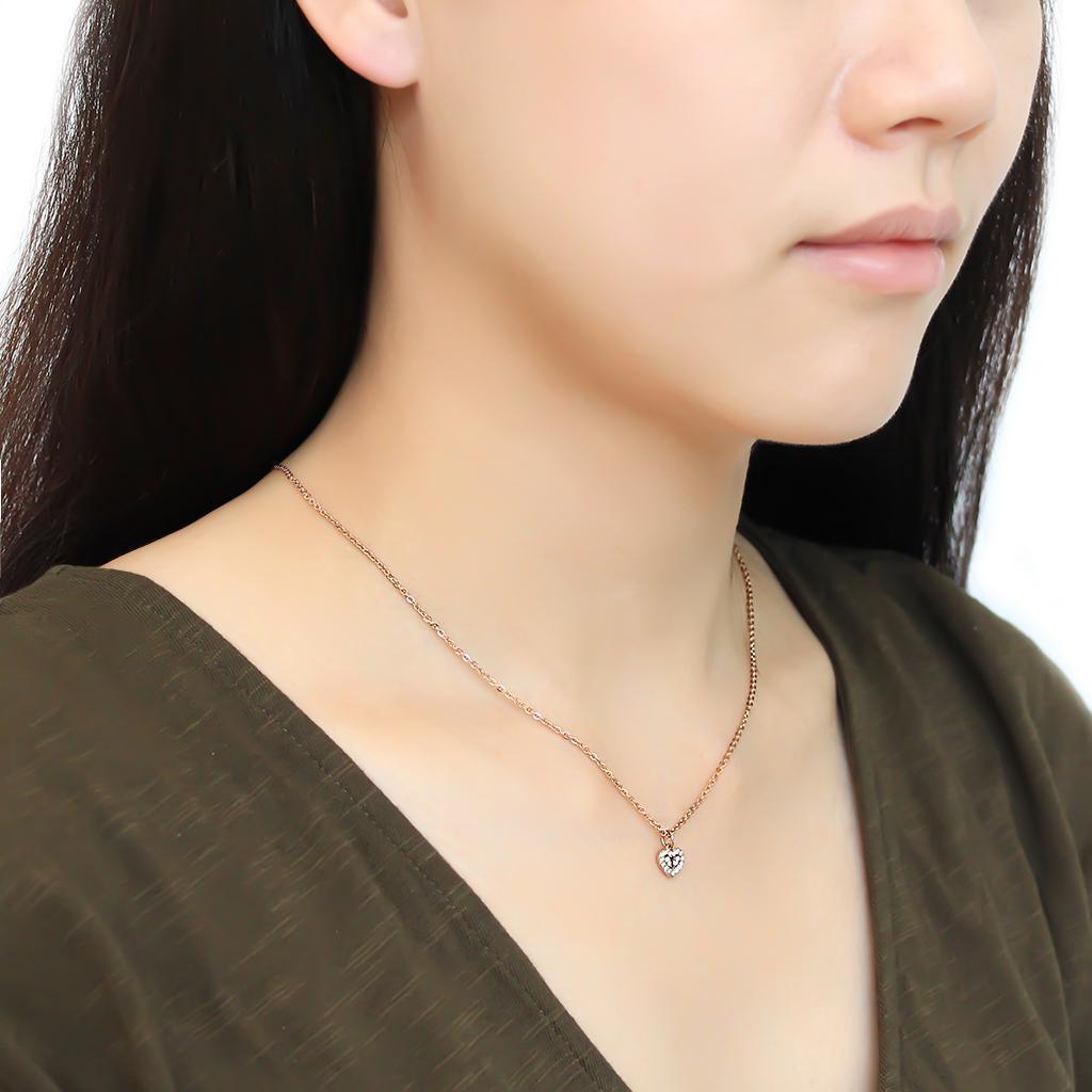 DA086 - IP Rose Gold(Ion Plating) Stainless Steel Chain Pendant with AAA Grade CZ in Clear - Jewelry Store by Erik Rayo
