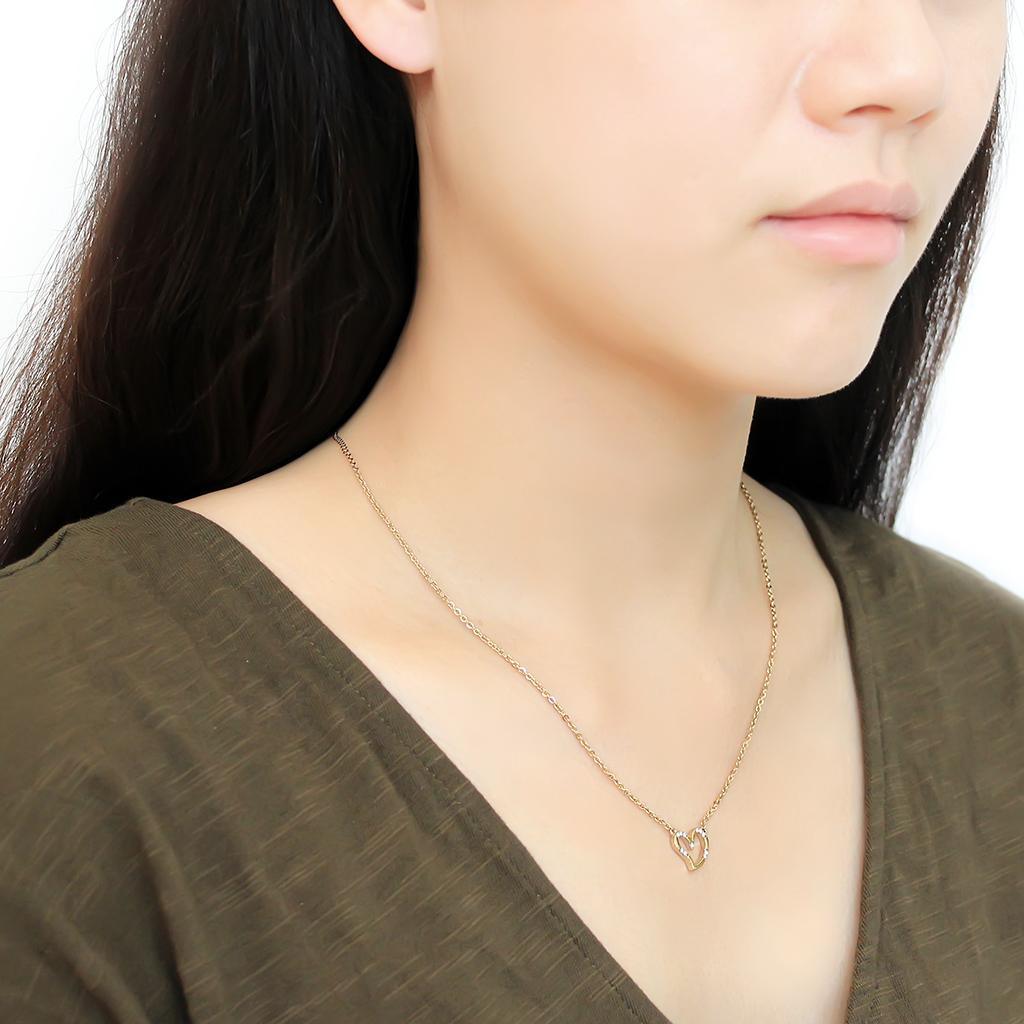 DA095 - IP Gold(Ion Plating) Stainless Steel Chain Pendant with AAA Grade CZ in Clear - Jewelry Store by Erik Rayo