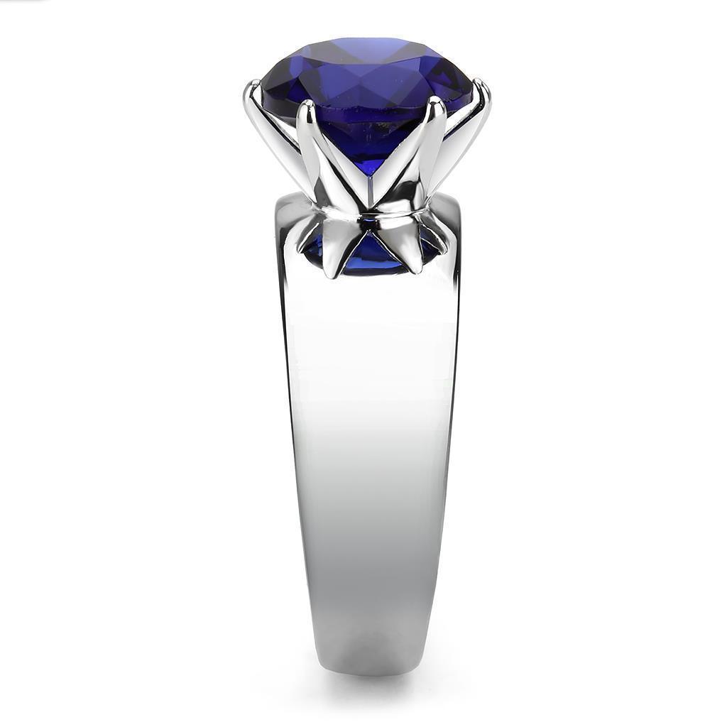 Dark Blue Silver Womens Ring Solitaire 316L Stainless Steel Zircoin Anillo Azul Oscuro y Plata Para Mujer Solitario Acero Inoxidable - Jewelry Store by Erik Rayo