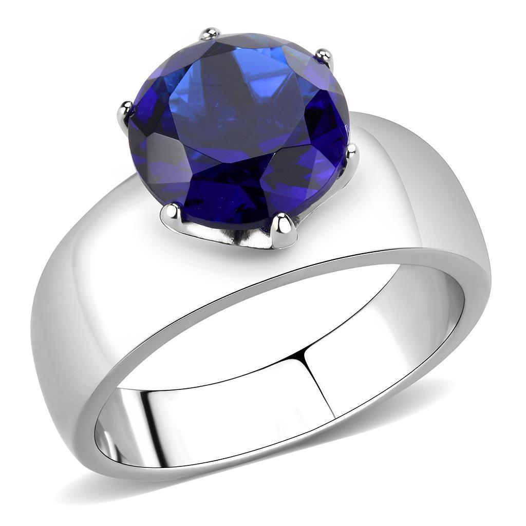 Dark Blue Silver Rings for Women Solitaire Stainless Steel Zircoin Anillo Azul OscuroPlata Para Mujer Solitario Acero Inoxidable - Jewelry Store by Erik Rayo