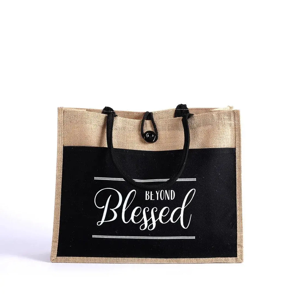 Jute Tote Bag - Blessed - 17x13.5x6