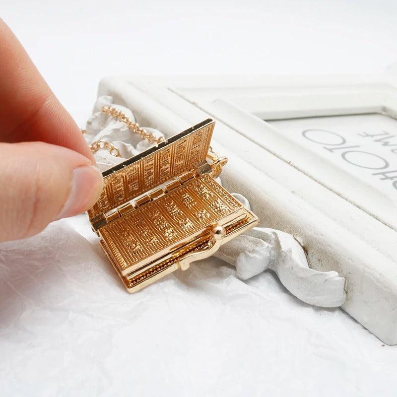 Gold Holy Bible Necklace Lords Prayer Four Openable Pages - Jewelry Store by Erik Rayo