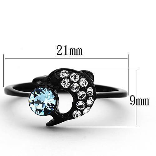 Dolphin Round Cut Aqua Baby Blue CZ Black Stainless Steel Women's Ring 5-10 Anillo Para Mujer - Jewelry Store by Erik Rayo