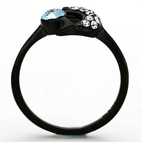Dolphin Round Cut Aqua Baby Blue CZ Black Stainless Steel Women's Ring 5-10 Anillo Para Mujer - Jewelry Store by Erik Rayo