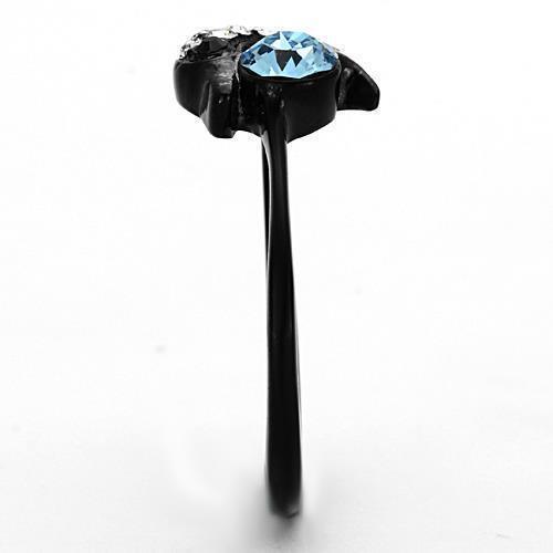 Dolphin Round Cut Aqua Baby Blue CZ Black Stainless Steel Women's Ring 5-10 Anillo Para Mujer - Jewelry Store by Erik Rayo