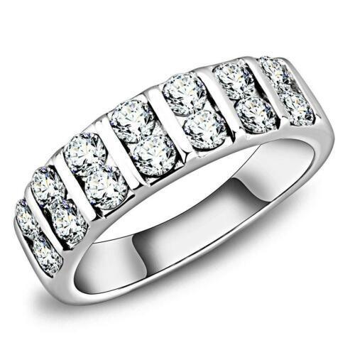 Dual Row Round Cut CZ Stainless Steel Wide Band Promise Wedding Engagement Ring Anillo Para Mujer - Jewelry Store by Erik Rayo