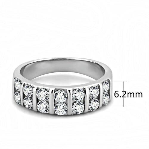 Dual Row Round Cut CZ Stainless Steel Wide Band Promise Wedding Engagement Ring Anillo Para Mujer - Jewelry Store by Erik Rayo