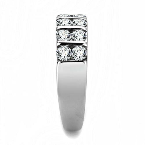 Dual Row Round Cut CZ Stainless Steel Wide Band Promise Wedding Engagement Ring Anillo Para Mujer - Jewelry Store by Erik Rayo