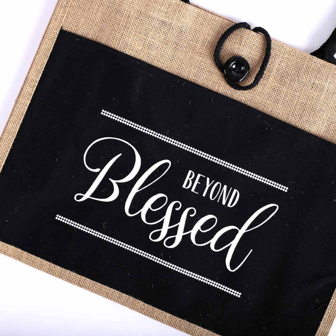 Jute Tote Bag - Blessed - 17x13.5x6