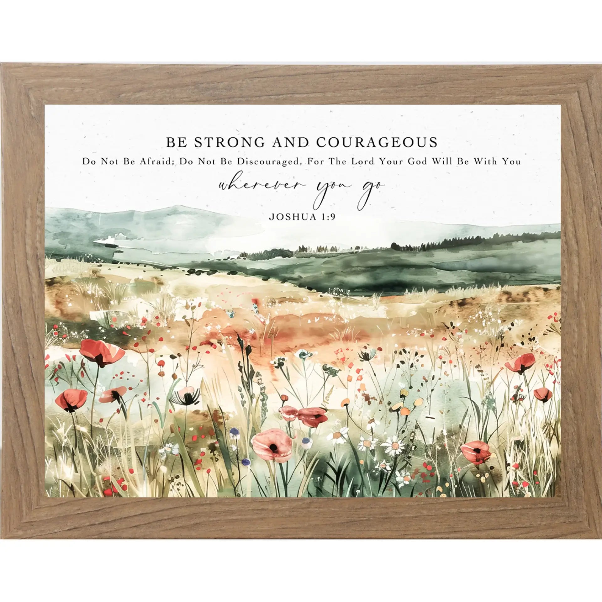 Be Strong And Courageous Biblical Christian Floral Art Sign