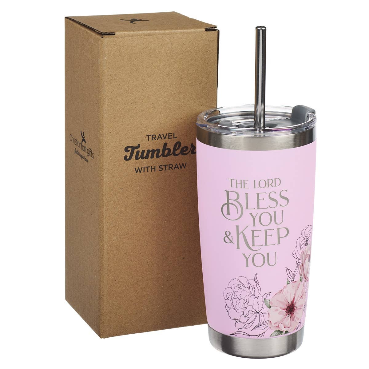 Tumbler w/straw SS Pink Lord Bless & Keep You Num. 6:24