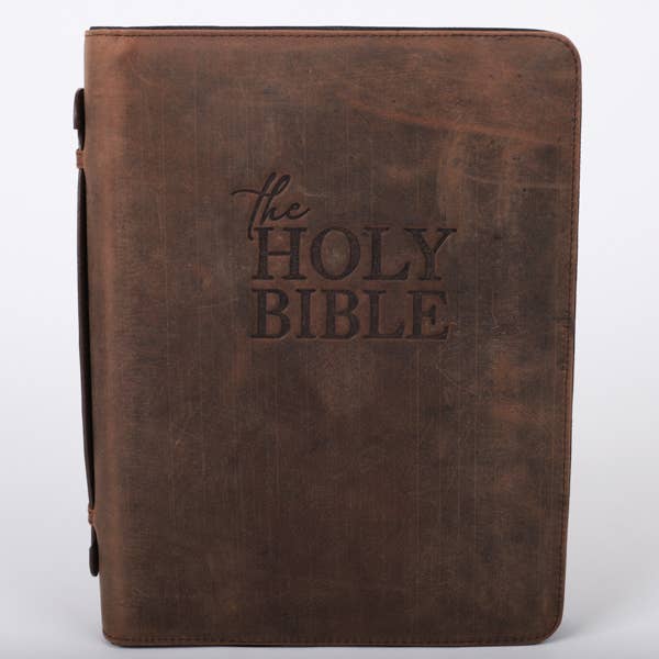 Leather Bible Cover Holy Bible, Brown, Size Large