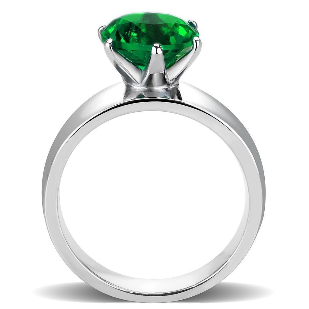 Emerald Green Silver Womens Ring Solitaire 316L Stainless Steel Zircoin Anillo Esmeralda Verde y Plata Para Mujer Solitario Acero Inoxidable - Jewelry Store by Erik Rayo
