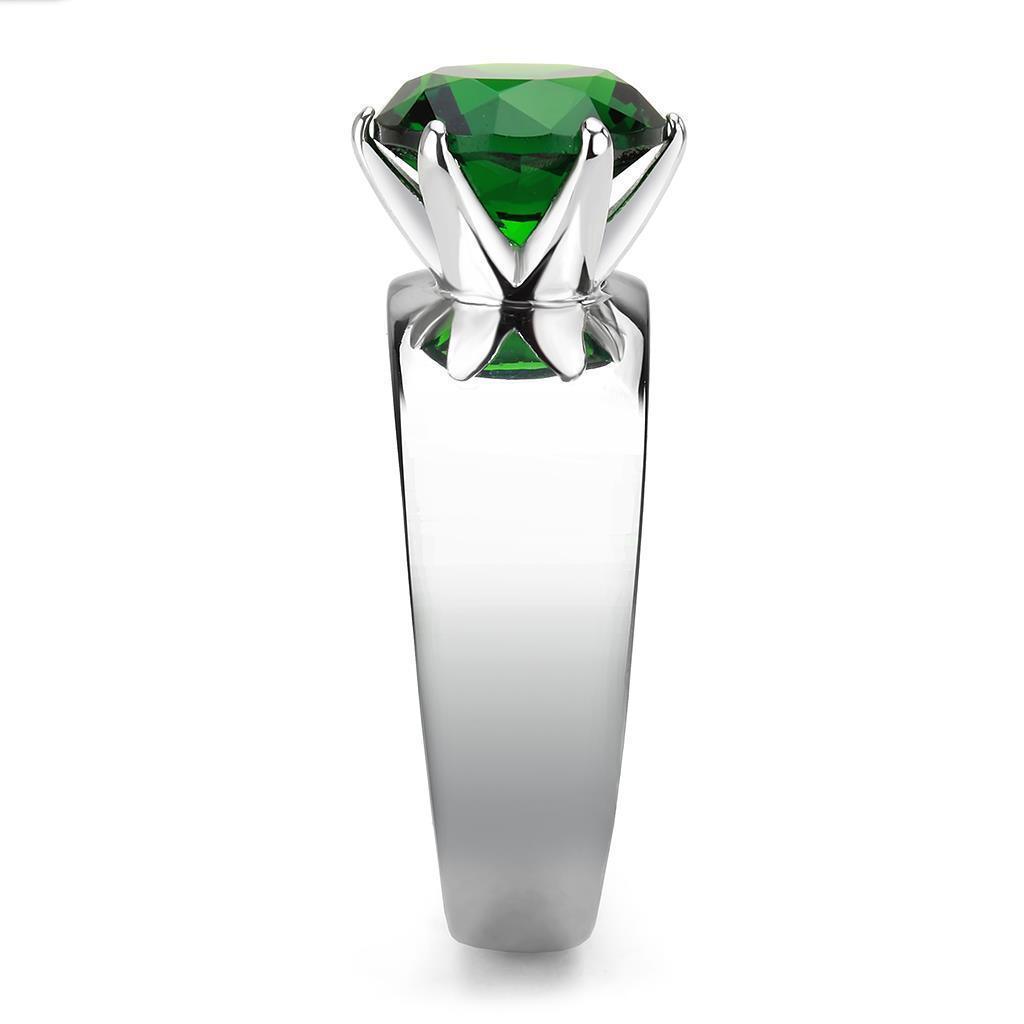 Emerald Green Silver Womens Ring Solitaire 316L Stainless Steel Zircoin Anillo Esmeralda Verde y Plata Para Mujer Solitario Acero Inoxidable - Jewelry Store by Erik Rayo