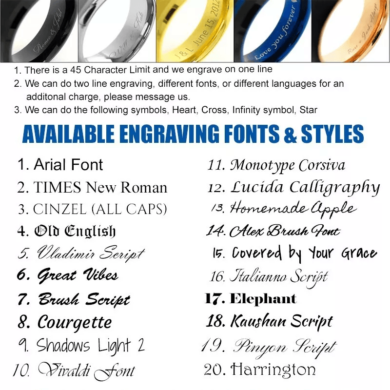 Tungsten Wedding Bands Engraving Service - Jewelry Store by Erik Rayo