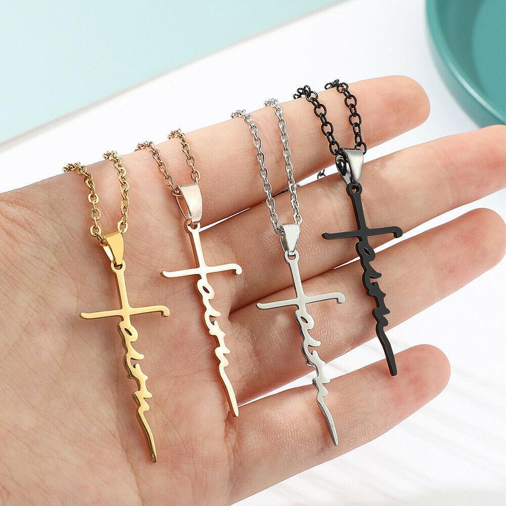 Faith Cross Necklace Stainless Steel Pendant 24 inch Chain - Jewelry Store by Erik Rayo