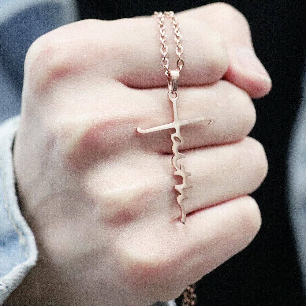 Faith Cross Necklace Stainless Steel Pendant 24 inch Chain - Jewelry Store by Erik Rayo