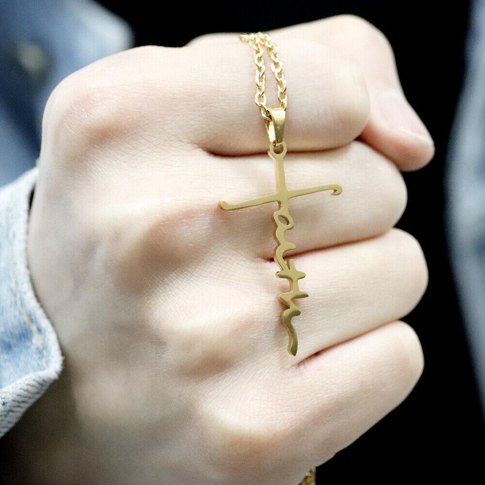 Faith Cross Necklace Stainless Steel Pendant 24 inch Chain - Jewelry Store by Erik Rayo