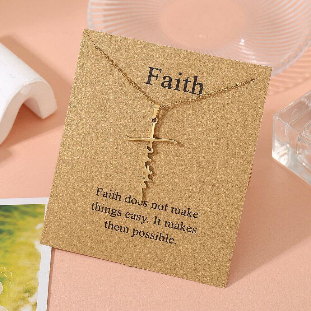 Faith Cross Necklace Stainless Steel Pendant 24 inch Chain - Jewelry Store by Erik Rayo