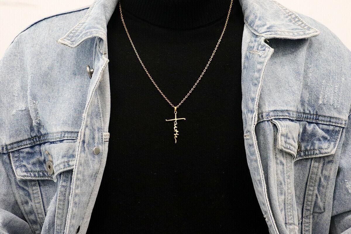 Faith Cross Necklace Stainless Steel Pendant 24 inch Chain - Jewelry Store by Erik Rayo