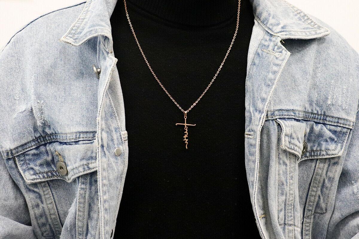 Faith Cross Necklace Stainless Steel Pendant 24 inch Chain - Jewelry Store by Erik Rayo