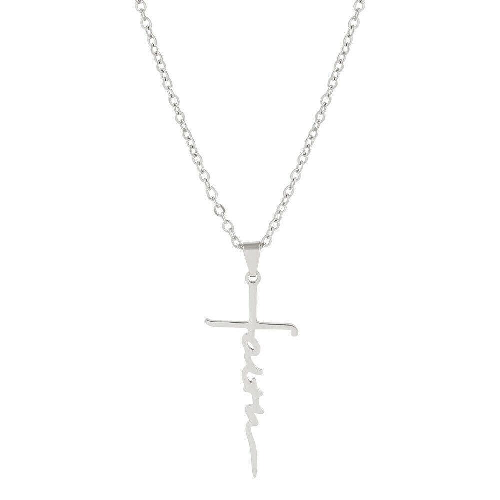 Faith Cross Necklace Stainless Steel Pendant 24 inch Chain - Jewelry Store by Erik Rayo