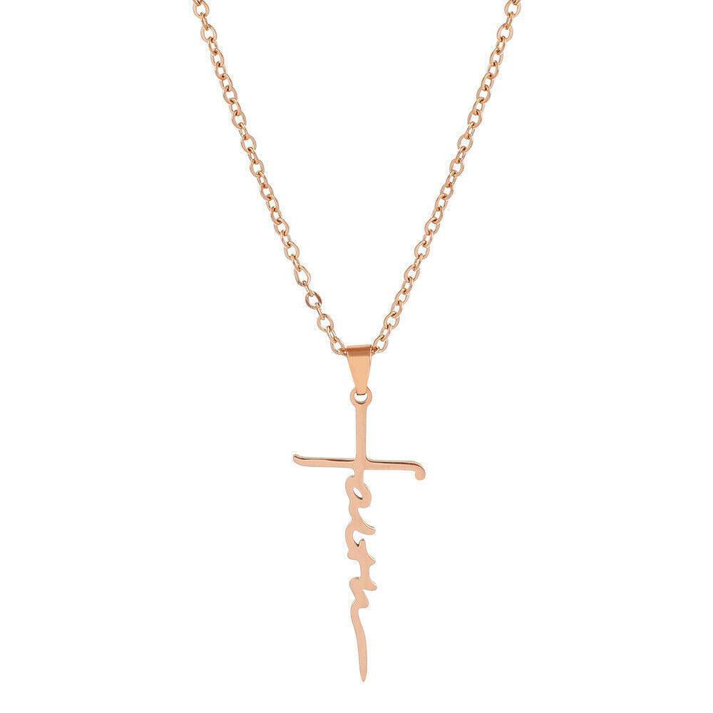 Faith Cross Necklace Stainless Steel Pendant 24 inch Chain - Jewelry Store by Erik Rayo