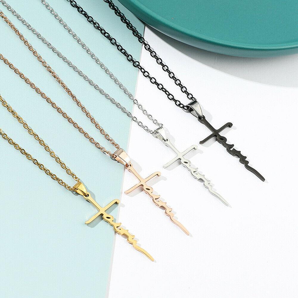 Faith Cross Necklace Stainless Steel Pendant 24 inch Chain - Jewelry Store by Erik Rayo