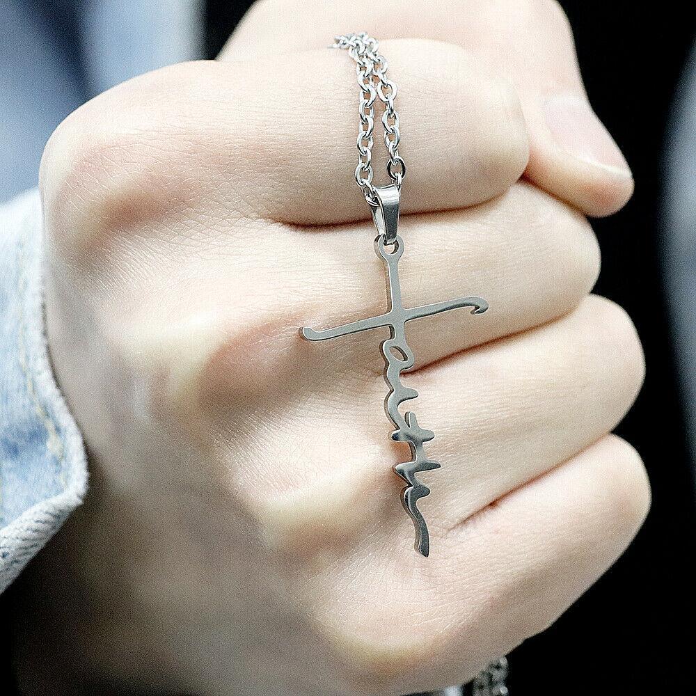 Faith Cross Necklace Stainless Steel Pendant 24 inch Chain - Jewelry Store by Erik Rayo