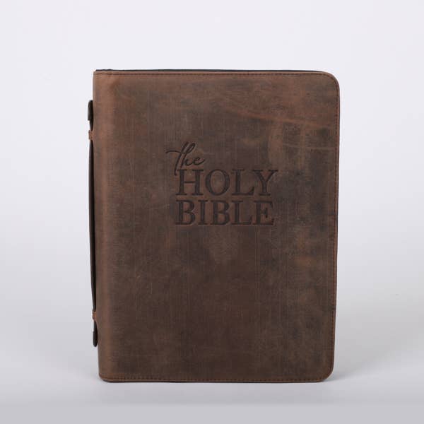Leather Bible Cover Holy Bible, Brown, Size Large