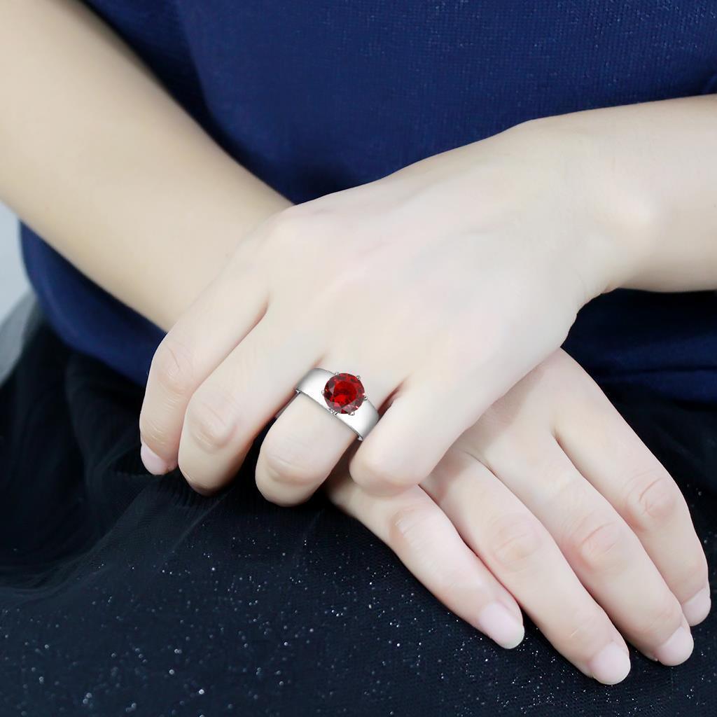 Garnet Red Silver Womens Ring Solitaire 316L Stainless Steel Zircoin Anillo Rojo y Plata Para Mujer Solitario Acero Inoxidable - Jewelry Store by Erik Rayo