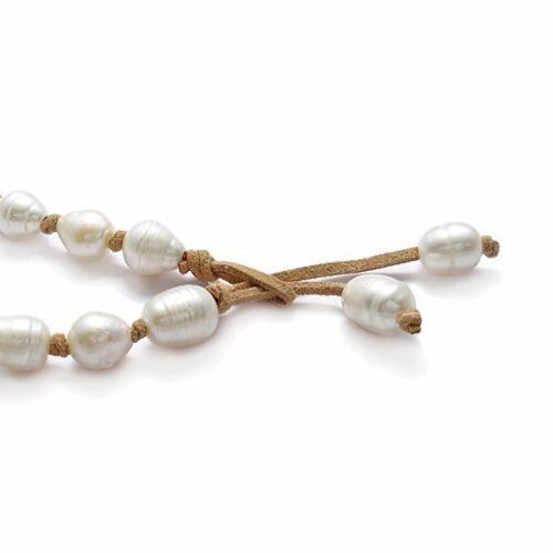 Genuine Freshwater Pearl Necklace 28" Long 10mm Bead Beige Suede Tassel - Jewelry Store by Erik Rayo