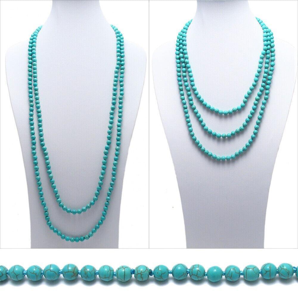 Genuine Natural Turquoise Necklace 60" Long 8mm Bead Stranded - Jewelry Store by Erik Rayo