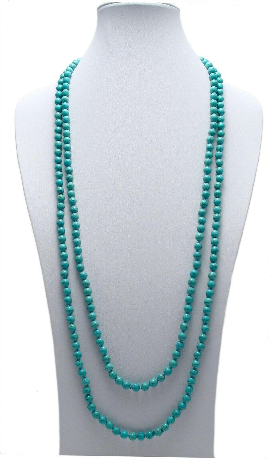 Genuine Natural Turquoise Necklace 60" Long 8mm Bead Stranded - Jewelry Store by Erik Rayo