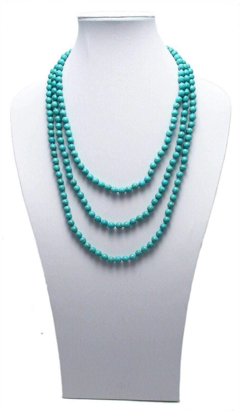 Genuine Natural Turquoise Necklace 60" Long 8mm Bead Stranded - Jewelry Store by Erik Rayo