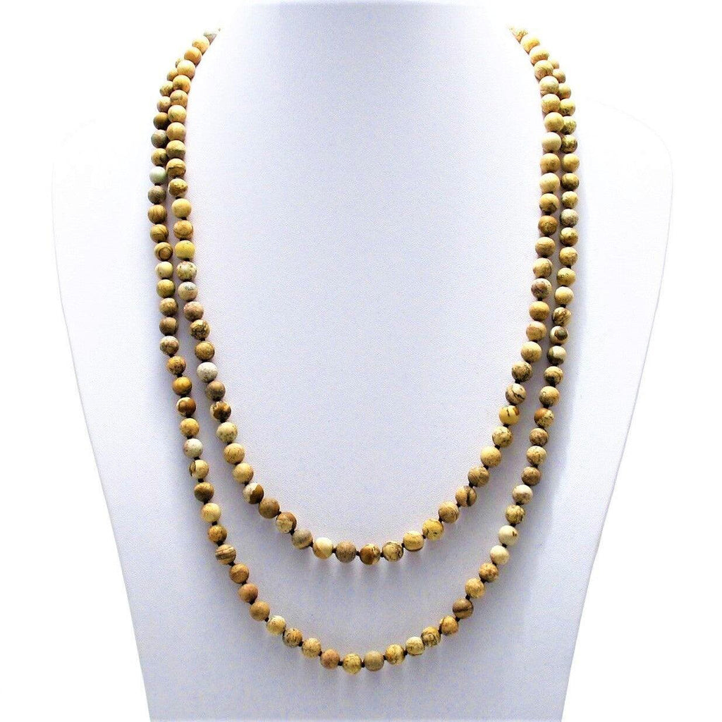 Genuine Picture Jasper Necklace 60" Long 9mm Bead Stranded - Jewelry Store by Erik Rayo