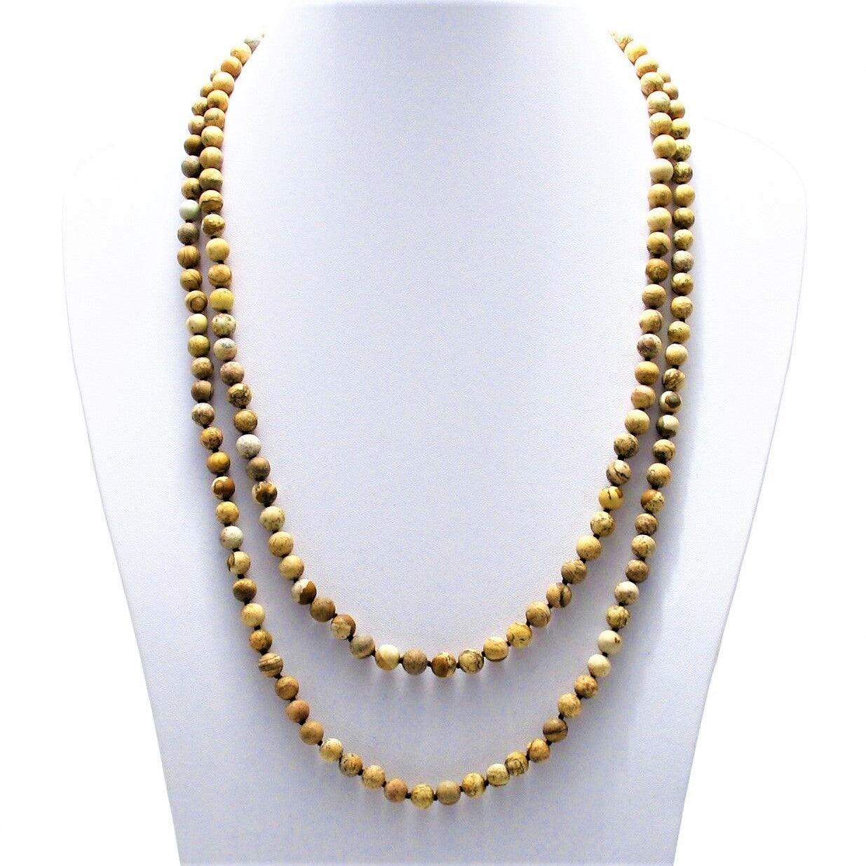 Genuine Picture Jasper Necklace 60" Long 9mm Bead Stranded - Jewelry Store by Erik Rayo